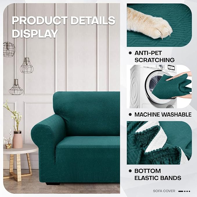 ZNSAYOTX 1 Piece Jacquard Chair Slipcovers for Living Room High Stretch Chair Covers with Arms Anti Slip Pets Friendly Couch Sofa Armchair Cover Furniture Protector (Small, New Pattern Blackish Green)
