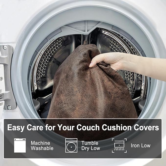 Leather Look Couch Cushion Covers Sofa Seat Slipcovers Sets Couches Furniture Protector for Sectional Armchair Loveseat Pets Kids Stretch Spandex Fabric (1 Cushion Armchair, Dark Brown)