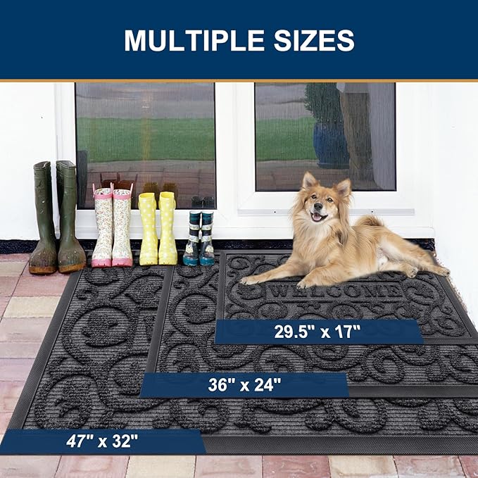 Smiry Welcome Door Mat Outside Entrance, Heavy Duty Trap Dirt and Moisture Easy Clean Low Profile Patio Porch Indoor Outdoor Front Doormat for Entry, 29.5x17 Inch, Grey