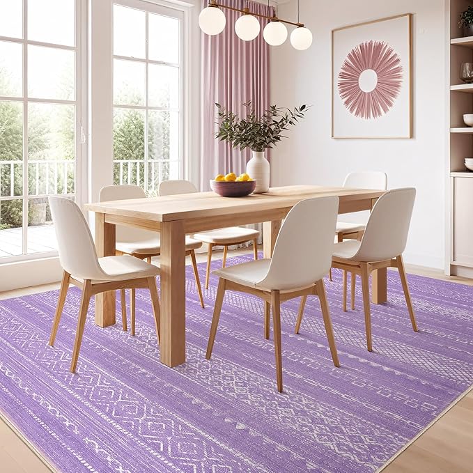Nakagishi Purple Rug for Bedroom Girls: 5x7 Washable Boho Large Neutral Area Rug Cute Soft Modern Indoor Floor Non-Slip Accent Carpet for Living Room Nursery Kids Playroom Dorm Preppy Baby Room Decor