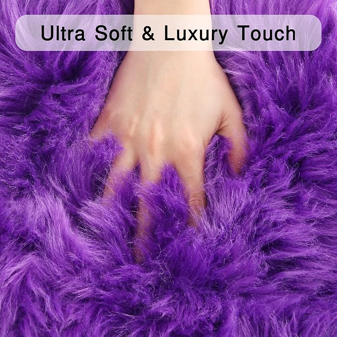duduta Purple Faux Sheepskin Fur Rug 3x5 ft, Fluffy Shag Bedroom Dorm Nursery Playroom Carpet Rug Non Slip Washable