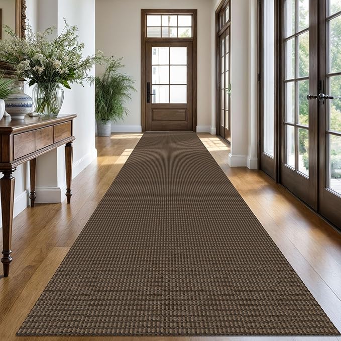 KOZYFLY Extra Long Runners for Hallways 3x16 ft Washable Kitchen Runner Non Slip Rubber Backed Hallway Rug Cotton Entryway Runner Rug Floor Carpet for Indoor Hall, Kitchen, Stair, Reddish Brown/Coffee