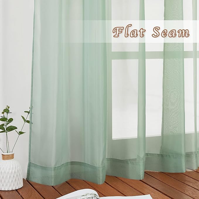 NICETOWN Sheer Curtains 96" Long for Living Room Windows, Grommet Voile Sheer Textured Casual with Light Filtering Window Curtain Drapes for Bedroom, Sage Green, 54" Wide, Set of 2