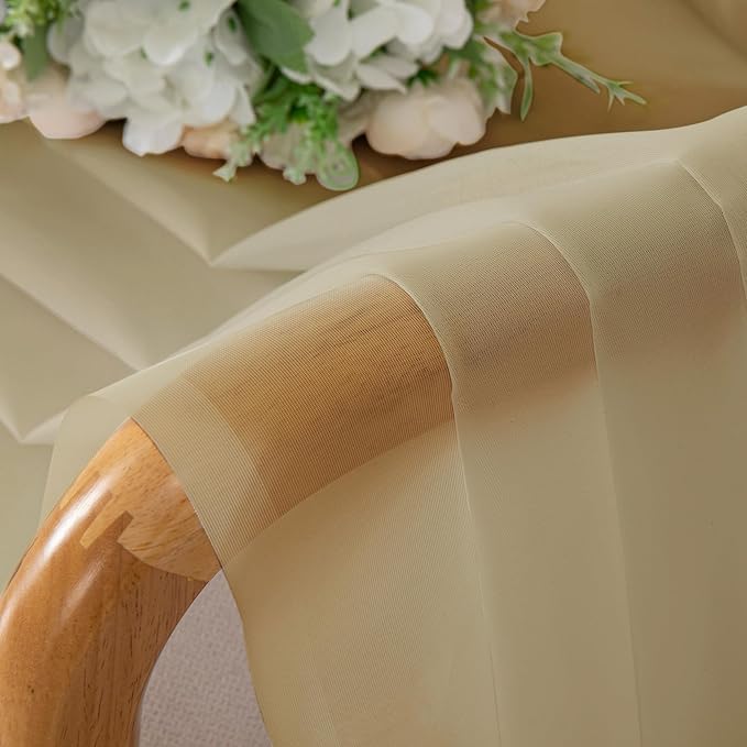 OWENIE Gold Sheer Curtains 84 Inch Length 2 Panels Set, Light Filtering Voile Fimly Sheer Drapes for Living Room/Bedroom, 2pcs, Gold Solid Rod Pocket Sheer Curtains, Each 42" W x 84" L