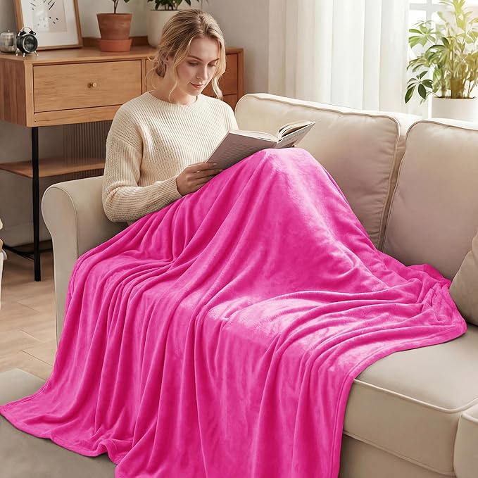 Exclusivo Mezcla Fleece Blanket King Size for Bed, Super Soft and Warm, All Season, Cozy, Plush, Lightweight, 90x104 Inches, Hot Pink