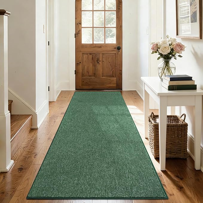 FinRèc 2x6 Washable Runner Rugs for Kitchen Hallway Bedroom, Low Pile Thin Rug Solid Color, Non-Slip Carpet Indoor for Home Decor (Green)