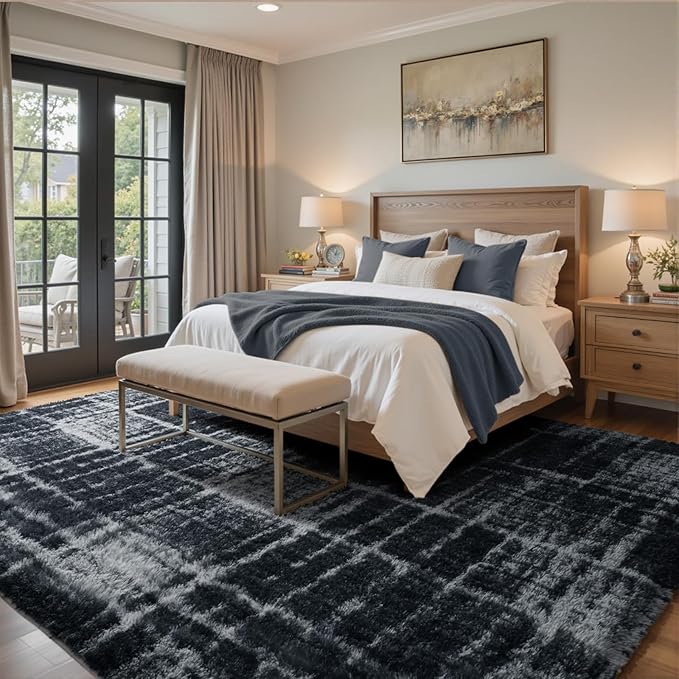 4x6 Ft Shag Rugs for Bedroom Living Room, Tie-Dyed Ultra Soft Fluffy Furry Area Rugs for Indoor Floor, Aesthetic Carpet for Kids Home Decor (Grey)