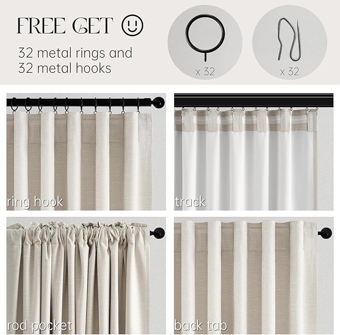 Birch Cream Extra Wide 72 Inches Blackout Curtains for Living Room Ivory Linen Blend Pleated Farmhouse Drapes Back Tab Pleated Rod Pocket Ceiling Track Large Windows Burg (72" Wx90 Lx 1 Panel)