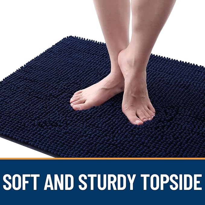 OLANLY Dog Door Mat for Muddy Paws 44x32, Absorbs Moisture and Dirt, Absorbent Non-Slip Washable Doormat, Quick Dry Chenille Mud Mat for Dogs, Entry Indoor Entryway Carpet for Inside Floor, Navy Blue