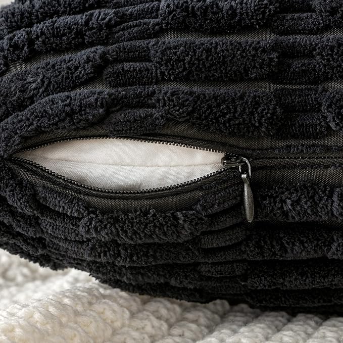 MIULEE Pack of 2 Corduroy Decorative Euro Sham Throw Pillow Covers 24x24 Inch Soft Boho Striped Pillow Covers Modern Farmhouse Home Decor for Halloween Sofa Living Room Couch Bed Black