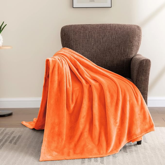BEDELITE Orange Throw Blanket for Couch & Bed, Luxury Plush Cozy Fleece Blanket 50" x 60", Soft Lightweight Fall Throw Blanket for Home Furnishing