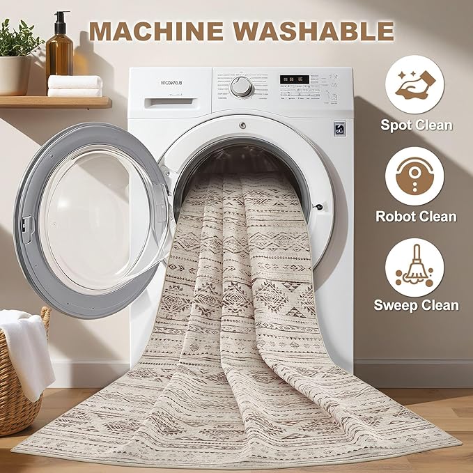 Nakagishi 10x14 Area Rugs Living Room: Washable Boho Large Neutral Soft Farmhouse Rug Stain Resistant Modern Moroccan Non-Slip Indoor Carpet for Bedroom Nursery Kids Office Dining Room - Dark Brown