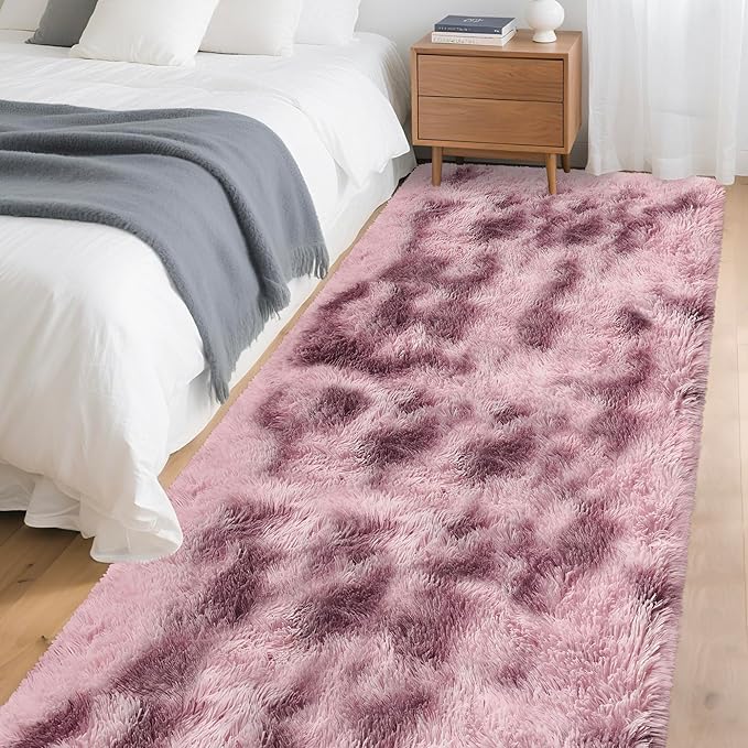 Tie-Dyed Blush 3x10 Machine Washable Runner Rugs for Hallway Soft Fluffy Shaggy Bedside Rugs for Bedroom Living Room Indoor Floor Carpet for Kids Girls and Boys Nursery Rooms Home Decor Aesthetic