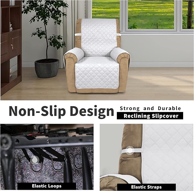 Easy-Going Recliner Chair Slipcover Reversible Sofa Cover Water Resistant Couch Cover Furniture Protector with Elastic Straps for Pets Dog (Recliner 22 inch, White/White)
