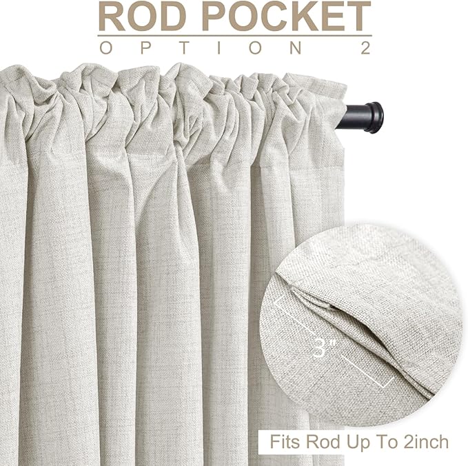 100% Blackout Shield Linen Blackout Curtains for Bedroom 108 Inches Long, Back Tab/Rod Pocket Living Room Drapes, Thermal Insulated Blackout Curtains 2 Panels Set, 50" W x 108" L, Beige