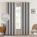 MIULEE Linen Texture 90 Inches Curtains for Bedroom 100% Blackout Thermal Insulated Light Gray Curtains Grommet Room Darkening Drapes for Living Room Nursery 52x90 Inch (2 Panels)