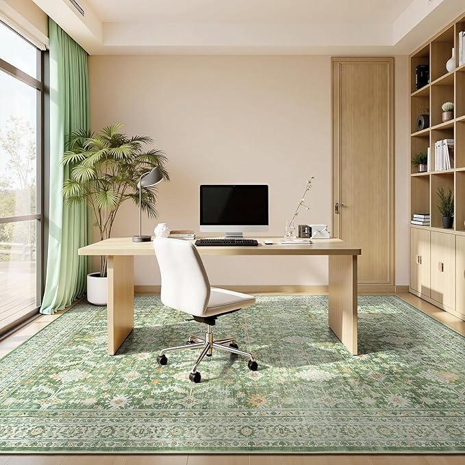 Lofus 9x12 Area Rug for Living Room, Light Green Washable Area Rugs with Non-Slip Backing,Soft Boho Carpets for Bedroom Dining Room Home Office Indoor Nursery
