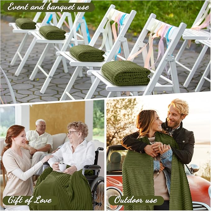 Buryeah 12 Pcs Flannel Throw Blanket Bulk 50 x 60 in Sleepover Blanket Outdoor Wedding Throw Lightweight, Oeko-tex Standard 100 Certified for Sofa Homeless Gifts (Army Green)