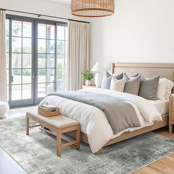 BEIMO Area Rugs 8x10 Machine Washable Rug for Bedroom Living Room Dining Room, Large Modern Abstract Soft Rugs, Indoor Low Pile Carpet with Non Slip Rubber Backing, Abstract Gray