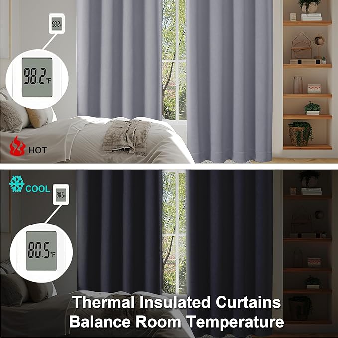 Simplebrand Ava Silver Grey Blackout Curtains for Bedroom, 72 Inch Length 2 Panels, Privacy Thermal Insulated Rod Pocket Window Curtains for Patio French Door, W40 x L72 Inch