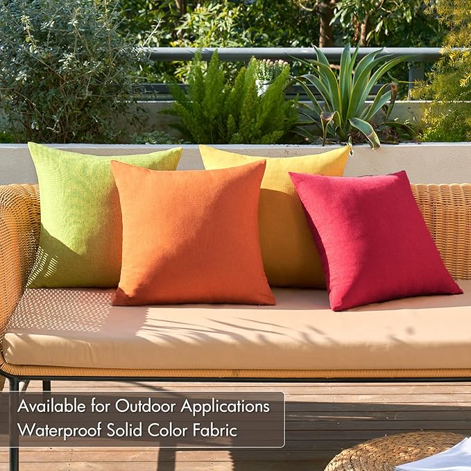 MIULEE Pack of 4 Decorative Outdoor Throw Pillow Covers Linen Waterproof Pillow Covers Farmhouse Cushion Cases for Patio Garden Tent Balcony Couch Sofa 16x16 inch Red/Green