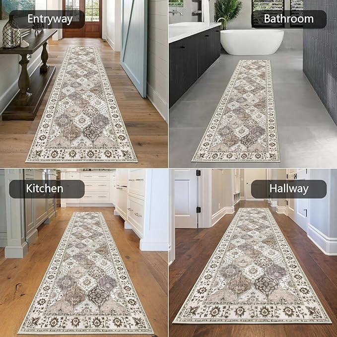 HEBE Hallway Runner Rug 2'x8' Washable Vintage Distressed Area Rugs Non Slip Laundry Rug Runner Boho Floor Carpet Runners for Hallways Entryway Laundry Room Kitchen Bathroom