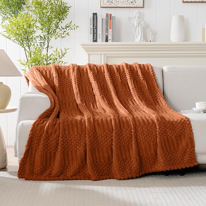 60x80 Inch Rust Twin Blanket - Soft & Fluffy Fleece, Cute & Aesthetic, Perfect for Sofa, Couch, Chair, Bed, Living Room & Bedroom, All-Season Use, Plush & Cozy Decorative Blanket