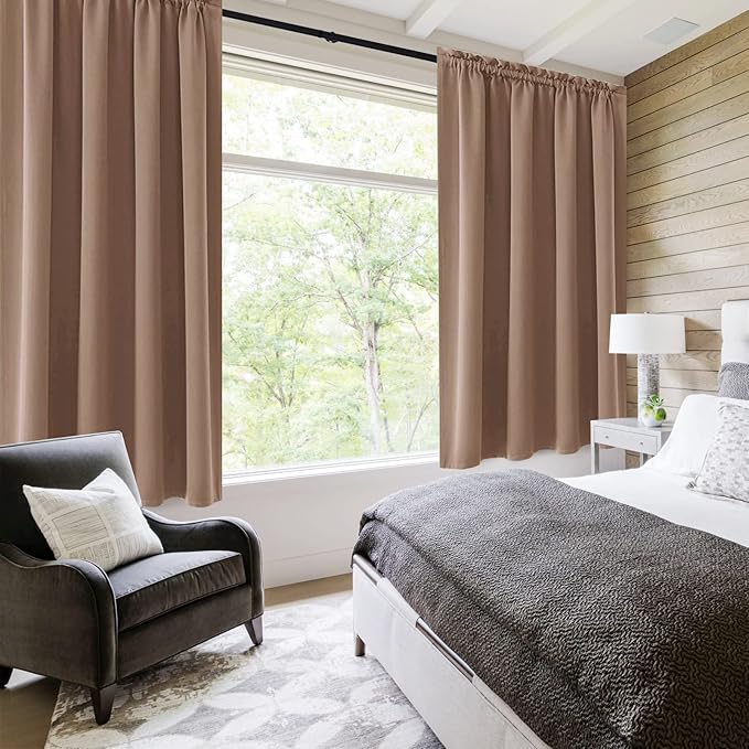 DWCN Blackout Curtains Room Darkening Thermal Insulated Bedroom Curtains Window Curtain Panels, 52 x 63 inches Long, Set of 2 Khaki Rod Pocket Drapes