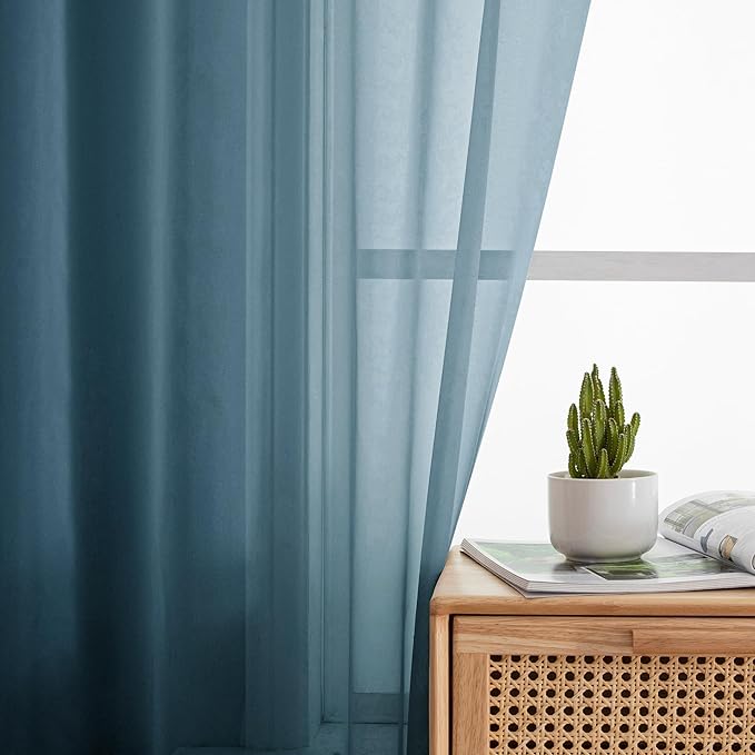 Simplebrand Dusty Blue Sheer Curtains 90 Inches Long 2 Panels, Light Filtering Rod Pocket Solid Color Window Sheer Curtain Panels, Elegant Curtains & Drapes for Living Room, Bedroom, 42" W x 90" L