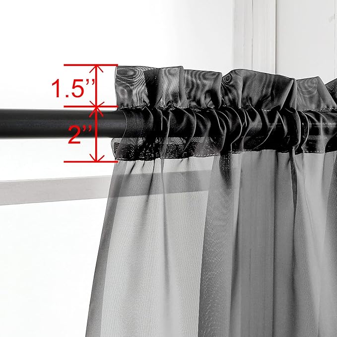 OWENIE Black Sheer Curtains 72 Inches Long 2 Panels, Transparent Voile Sheer Curtain Double Rod Pocket Gauze Drapes for Living Room Bedroom Window Sliding Glass Door Treatment, 42 x 72 Inch