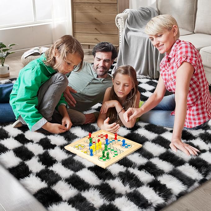 Checkered Area Rugs for Bedroom Living Room,8x10 Black and White Fluffy Soft Checkered Rug Fuzzy Shag Shaggy Carpet, Indoor Plush Floor Rugs for Kids Boys Girls Teen Dorm Nursery Home Decor