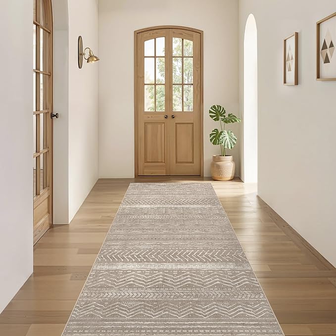Nakagishi Area Rug Living Room Rugs: 3X8 Machine Washable Boho Large Neutral Farmhouse Stain Resistant Moroccan Indoor Floor Carpet for Bedroom Nursery Dorm Dining Room Home-Dark Brown
