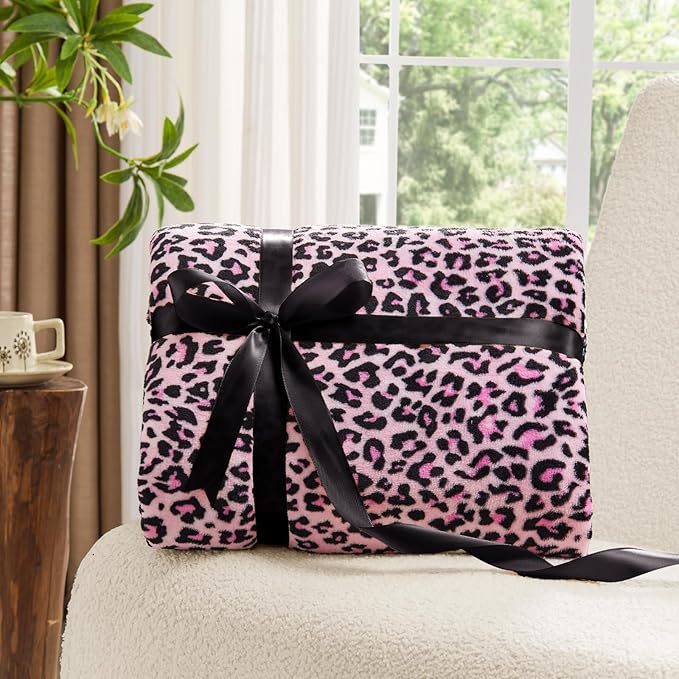 BEDELITE Pink Leopard Blanket Twin– Soft & Cozy Cheetah Blanket for Couch, Bed & Sofa, Lightweight Fleece Animal Print Decor, 60"x 80", Pink