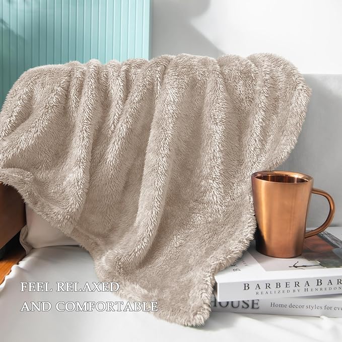 Exclusivo Mezcla Plush Fuzzy Fleece Throw Blanket Extra Large, Super Soft, Fluffy and Warm Blankets for Couch, Bed, All Season (Camel, 50x70 inches)