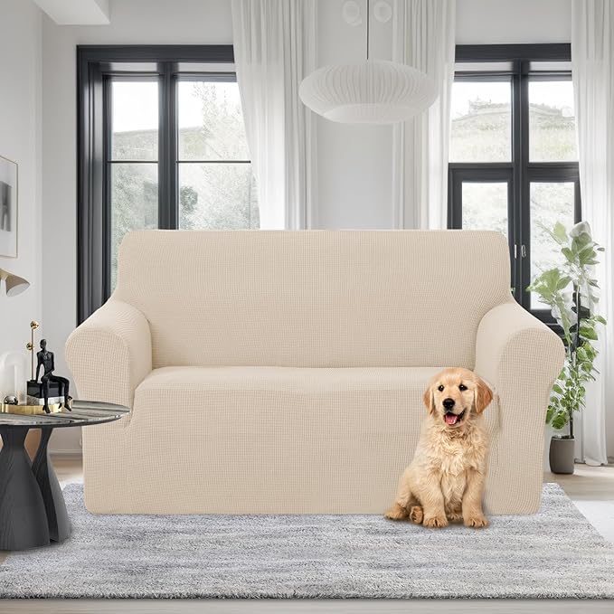 U-NICE HOME Loveseat Cover Stretch Couch Cover Sofa Cover Sofa Slipcover Furniture Protector for 2 Cushion Couch Sofa Pet Friendly(Loveseat, Beige)