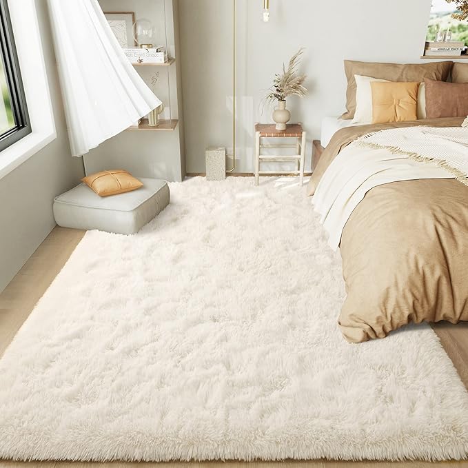 LOCHAS Ultra Soft Indoor Modern Area Rugs Fluffy Living Room Carpets for Children Bedroom Home Decor Nursery Rug 5x8 Feet, Cream