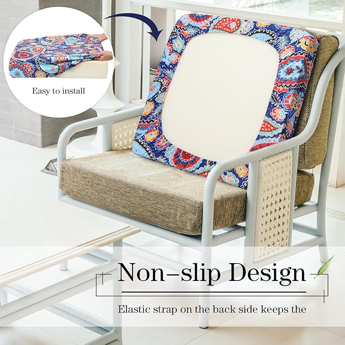 Newwiee 8Pcs Patio Cushion Covers Stretch Outdoor Cushion Cover Replacement for Patio Furniture Sofa Couch Slipcovers, Soft Flexibility Washable Furniture Protector(Waterproof Paisley,Vivid Color)