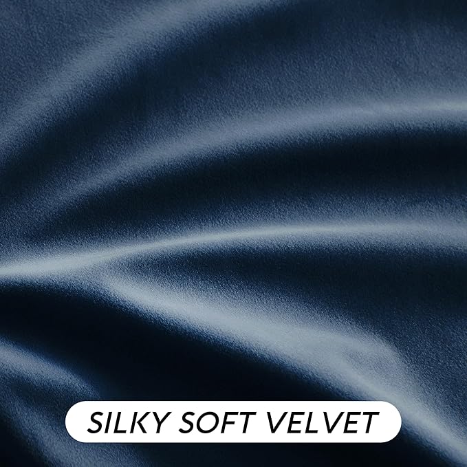 RYB HOME Navy Blue Velvet Curtains 84 inches- Velevt Blackout Curtains for Bedroom, Thermal Insulated Noise Reducing Panels Soft Luxury Window Decor, Navy Blue, W52 x L84 inches, 2 Panels