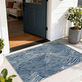Modern Outdoor Rug - 28" x 43" Front Door Mat Indoor Outside Entrance Non-Slip Washable Outdoor Mat Navy Blue White Ocean Waves Rug for Entryway Kitchen Bedroom Layered Doormat for Front Porch