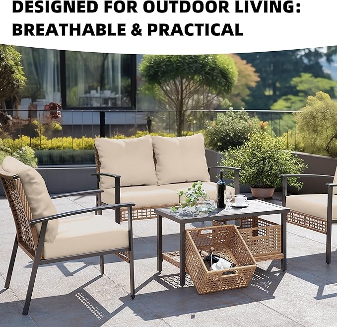 8Pcs Outdoor Cushion Covers, Patio Cushion Covers,Stretch Elastic Slipcovers, Replacement Washable & Reusable Furniture Protector for Patio Couch (Beige,Cover Only)