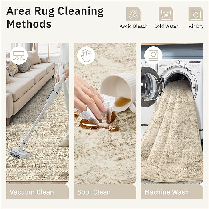 6x9 Area Rug for Living Room Floral Washable Non-Slip Modern Rugs for Bedroom Dinning Room Ultra-Thin Indoor Brown