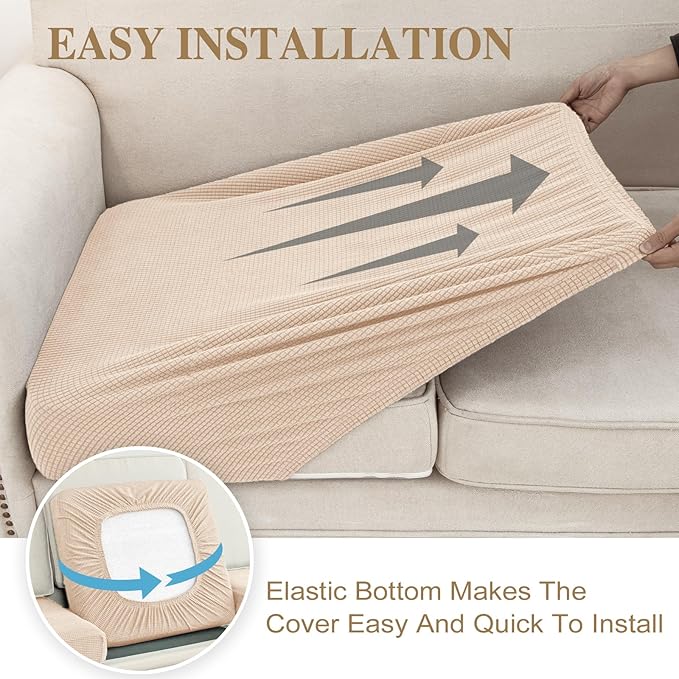 Couch Cushion Covers Seat Cushion Cover Stretch Couch Cover Separate Sectional Sofa Slipcovers Furniture Protector(3 Pieces for Seat or Sofa Backrest, Natural)