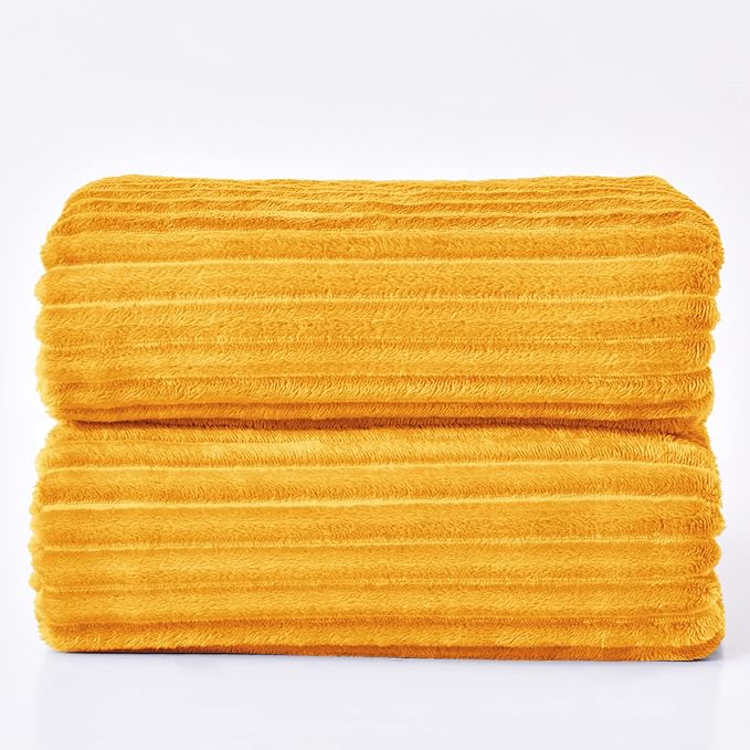 BEDELITE Fleece Throw Blanket for Couch – 3D Ribbed Jacquard Soft and Warm Decorative Fuzzy Blanket – Cozy, Fluffy, Plush Lightweight Mustard Yellow Throw Blankets for Bed, Sofa, 50x70 inches
