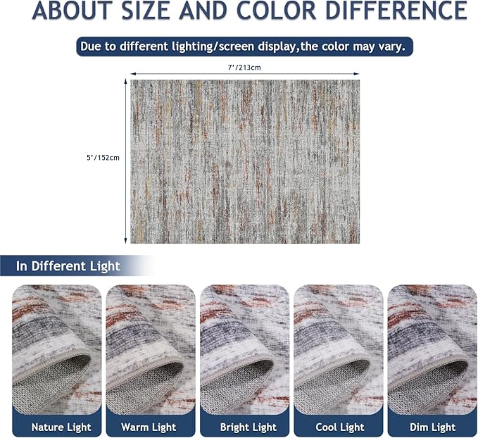 5x7 Area Rugs - Ultra-Thin Washble Rugs,Non-Slip Low Pile Abstract Print Rugs for Living Room,Home Office Decor,Stain Resistant Machine Washable Area Rug