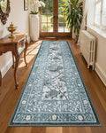 GarveeHome Provence Misty Blue 2.5 x 8 Washable Kitchen Runner Rugs Non Slip Vintage Boho Cottage Long Rug for Hallways Bedroom Entryway Bathroom Mat with Rubber Back