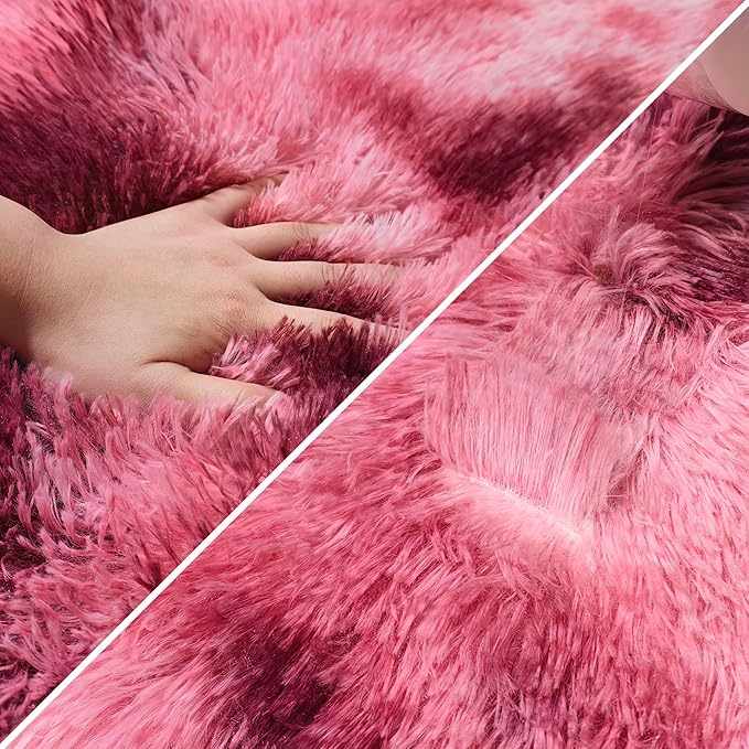 Tie-Dyed Red 2x6 Machine Washable Runner Rugs for Hallway Soft Fluffy Shaggy Bedside Rugs for Bedroom Living Room Indoor Floor Carpet for Kids Girls and Boys Nursery Rooms Home Decor Aesthetic