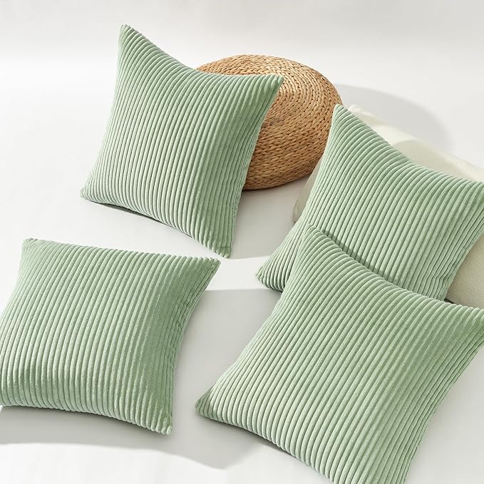 Topfinel Sage Green Decorative Throw Pillow Covers Set of 4,Soft Velvet Modern Double-Sided Designs Match Cushion Cases for Home Decor, Pillow Inserts Not Included (16x16 inch)