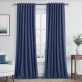Guken 100% Blackout Curtains 108 Inch Length 2 Panels Set for Living Room Bedroom Back Tab Thermal Insulated Black Out Linen Drapes Room Darkening Window Curtains 108 Inches Long,Classic Blue