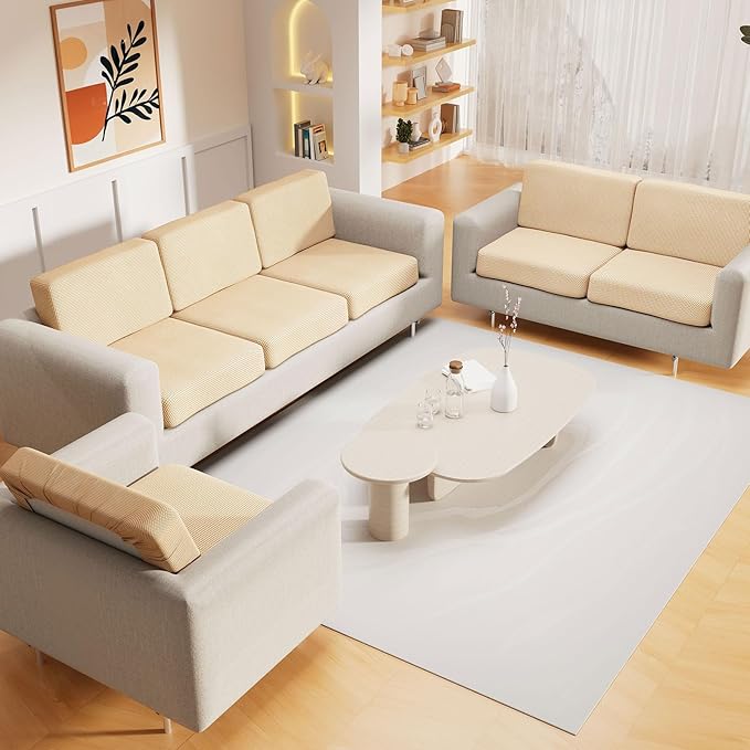 hyha Waterproof Sectional Couch Covers, Non Slip Sofa Couch Cushion Covers L Shape, Thick Stretch Jacquard Fabric, Washable Sofa Slipcovers with Elastic Bottom (1 Piece for Chaise, Beige)