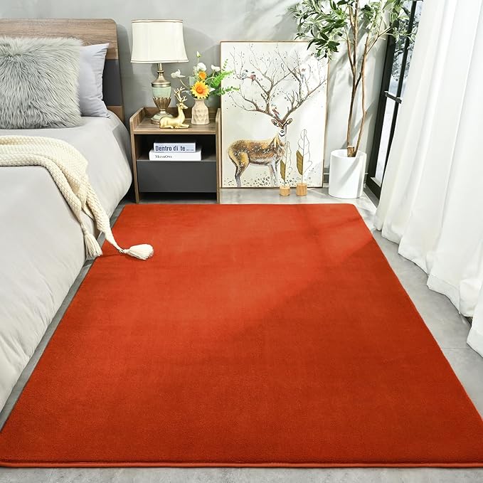 Amearea Large Modern Area Rugs for Bedroom Living Room, 5x8 Feet Orange Thickened Memory Foam Rug, Fluffy Indoor Washable Rugs Non Slip Minimalist Carpet for Boys Girls Dorm Nursery Room Decor